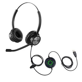 Emaiker Wired USB Headphones with Noise Cancelling Microphone for Laptop with Work Status Indicator for Office Call Center Work from Home, Works for Dictation Zoom Conference Meeting Calls