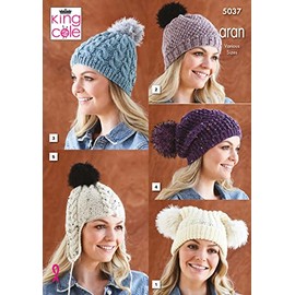 King Cole 5037 Knitting Pattern Womens Hats in King Cole Merino Blend Aran and Fashion Aran