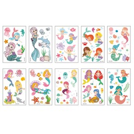 10 Sheets Mermaid Tattoo Stickers, Temporary Tattoos, Children's Birthday Party Favours, Small Gifts for Girls