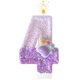Panouo Pink Cat and Dog Paw Birthday Number Candles, Cupcake Decorations, Dog Theme Candles, Suitable for Party Celebrations, Birthday Decoration Supplies (Number 4)