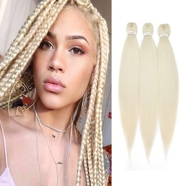 3 Pieces Pre-Stretched Yaki Synthetic Fibre Braiding Hair Perm 26 Inch Low Temperature Hot Water Setting Itching Free Soft Crochet Hair Extension Bleached Blonde