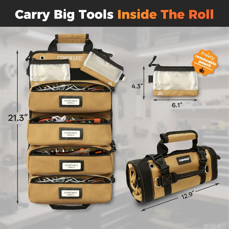COMOWARE Roll Up Tool Bag, 600D Oxford PVC Coated Tool
