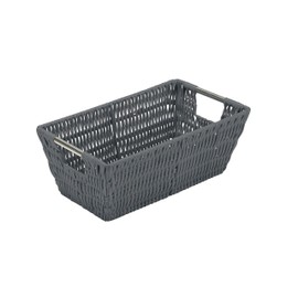 Simplify Small Shelf Rattan Storage Basket | 11.5"x 6.5"x 4.5" | Iron Wire Construction | Carry Handles | Ideal for Home | Dorm | Office | Home Organization | Charcoal