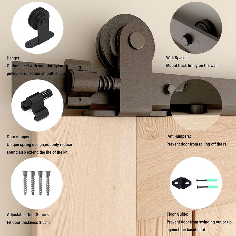CCJH 16FT Sliding Track Double Barn Door Hardware Kit,Heavy Duty,T-Shaped