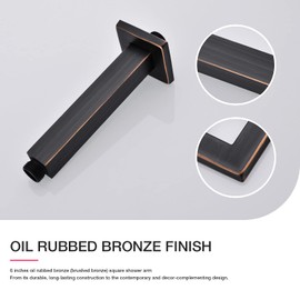 Brushed Bronze Ceiling Mounted Shower Arm with Flange 6 Inch Square Stainless Steel Extension for Overhead Rainfall Shower Head, Oil Rubbed Bronze