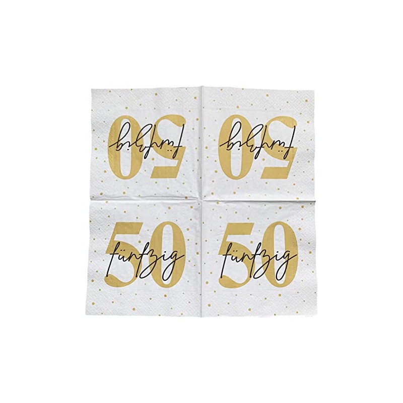 20 Napkins for 50th Birthday 33 x 33 cm White