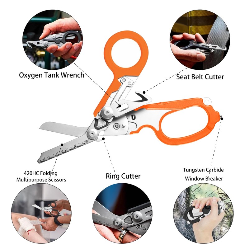 Generic Modern Emergency Response Shears, 6-in-1 Foldable Trauma Scissors, Stainless