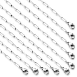 10PCS Paperclip Chains Necklace Bulk 3MM 18 Inches Stainless Steel Finished Paperclip Link Chain Bulk forJewelry Making