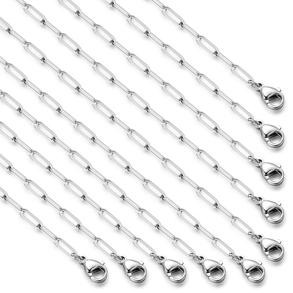 10PCS Paperclip Chains Necklace Bulk 3MM 18 Inches Stainless Steel