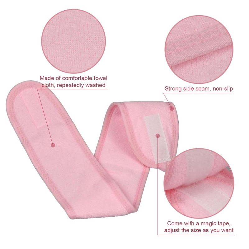 Spa Headband 2 Pack, Non-Slip Terry Cloth Sweat, Stretchable Adjustable