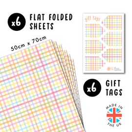 CENTRAL 23 Gift Wrapping Paper For Women - 6 Sheets Of Gift Wrap - Pastel Tartan Patterned - Wrapping Paper For Birthday Wedding Anniversary Bridal Shower - Comes With Stickers