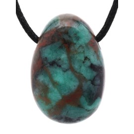 Lebensquelle Plus Emerald Drop Pendant, Drilled Tumbled Stone Pendant with Cotton Band, High-Quality Gemstone Pendant, Stainless Steel, Emerald