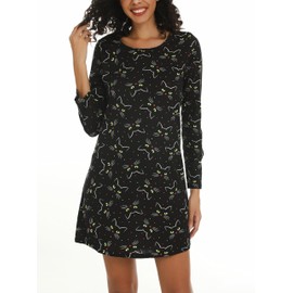 ENJOYNIGHT Womens Nightdresses Long Sleeve Nighties Cotton Nightshirt Soft Sleepwear Loungewear (X-Large,Black Cat)