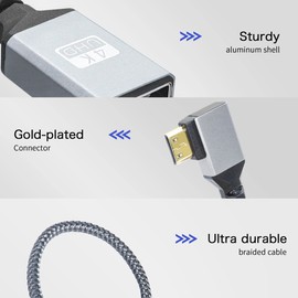 RIIEYOCA 4K Mini HDMI to HDMI Adapter Cable,90 Degree Right Angle Mini HDMI Male to HDMI Female Aluminum Short Nylon Braided Cable,Support 4K UHD,for Laptop,Projector,TV,Monitor,Camcorder(20cm)