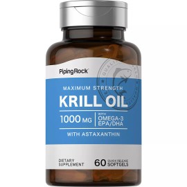 Piping Rock Krill Oil 1000mg | 60 Softgels | Omega 3, EPA, DHA, Astaxanthin | by Piping Rock