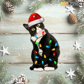 Cat Ornament for Christmas Tree, Car, Home Decoration, Cat Christmas Ornament 2024, 2-Side Printed Wooden Ornament, Tuxedo Cat