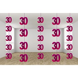 SHATCHI Age Hanging String 13th-90th Glitz Anniversary Birthday Metallic Shiny Foil Banner Party Door Wall Decorations Pack of 6, Pink