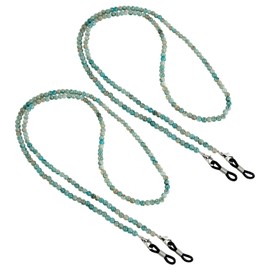 SLAXJNE 2 Glasses Chains, Glasses Chain for Women, Glasses Chain with Beads for Women, Glasses Chain, Sunglasses Chain, Clear Zirconia Sunglasses Chain, Sea blue
