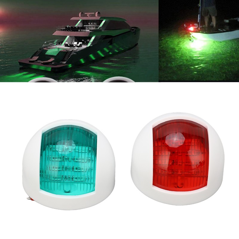 Pair of Rounded Waterproof Sidelight Signal Lamp Red + Green