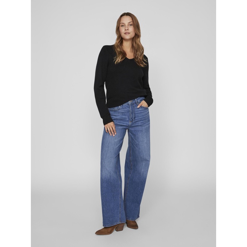VILA CLOTHES Women's's Viril L/s V-Neck Knit Top-noos Jumper Black