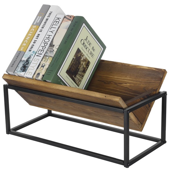 MyGift Rustic Burnt Solid Wood Tabletop Book Holder Rack with