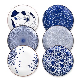 Selamica 10 Inch Kitchen Serving Plates, Large Dessert Plates Ceramic for Salad Pasta Steak, Microwave Dishwasher Safe, Set of 6, Blue