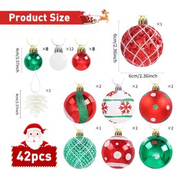 suzmei 42 Pcs Christmas Ball Ornaments, Hanging Baubles Balls Ornaments, Decoration Set, Delicate Xmas Theme Painting & Glittering Pendants Decorative Red-Green