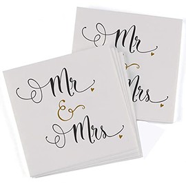 Hortense B. Hewitt Paper Wedding Napkins 50-Count, Printed Mr. & Mrs., 4.75-Inch (Folded)