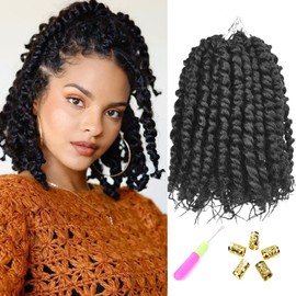 8 Packs Pre-twisted Passion Twist Crochet Hair for Black Women, 8 Inch Passion Twist Hair, Pre-looped Crochet Braids Bohemian Hair Synthetic Braiding Hair Extensions (12Strands/Pack, 1B#)