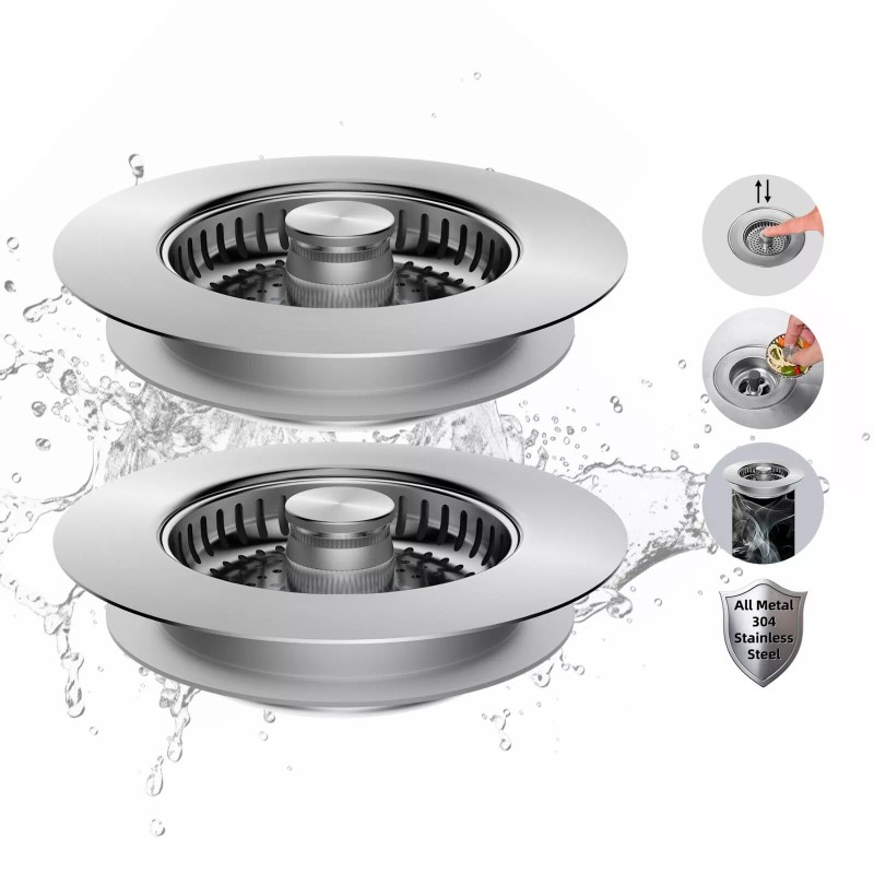 hibbent Stainless Steel 3 in 1 Kitchen Sink Drain Strainer