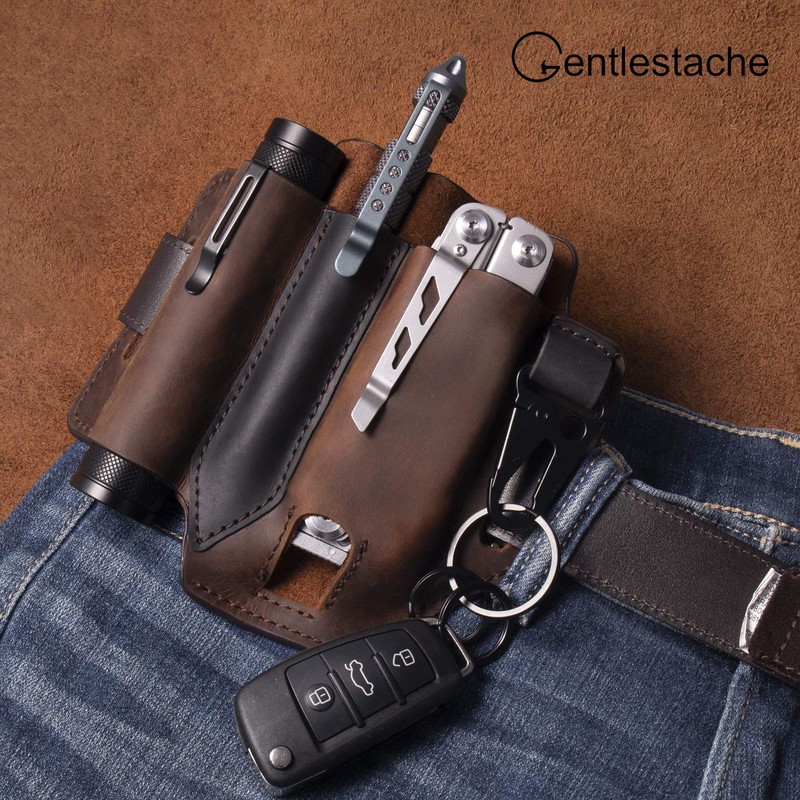 Gentlestache Multitool Sheath for Belt, Leather EDC Pocket Organizer for
