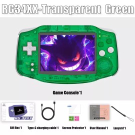 ANBERNIC RG34XX Handheld Game Console RG 34XX 64-bit Linux System 5000+ Games - Transparent  green-32G+64G(5K+ Games)