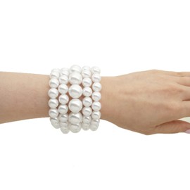 BA UNIQUE FASHION Women's Faux Pearl Stretch Bracelet 5 PCS Set (White)