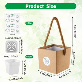 60pcs Succulent Wrap Bags Bulk Fits with Mini Succulent Pot and Thank You Stickers, Mini Kraft Paper Succulent Gift Box Basket for Wedding, Baby Shower, Succulent Plants Party Favors for Guests