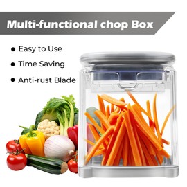 4-in-1 French Fry Cutter Potato Slicer with Container Manual Vegetable Chopper with 4 Blades Potato Cutter for Fries Apple Slicer & Onion Dicer