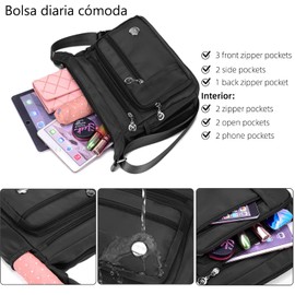 Bolso de hombro impermeable para mujer Bolso con múltiples bolsillos Cremallera Bolso de viaje espacioso Mensajero Crossbody Bolsas de nylon Organizar Paquete Tote Top Handle Satchel