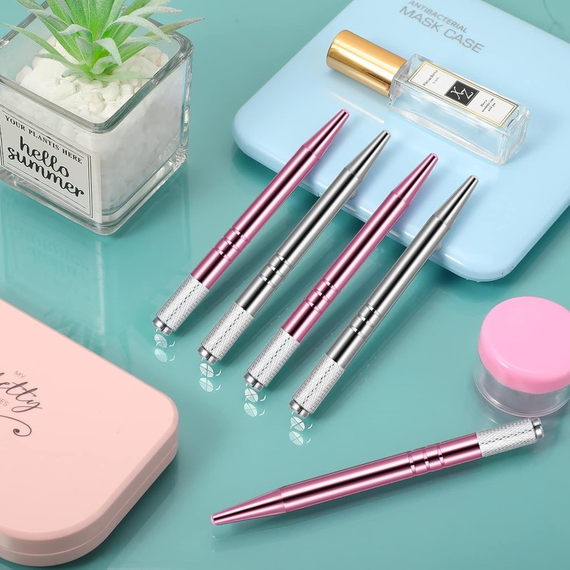 Microblading - 10 bolígrafos manuales para cejas, microcuchillas, de aluminio,