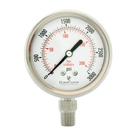 2-1/2" All Stainless Steel Oil Filled Pressure Gauge - 1/4" NPT Lower Mount 3,000PSI