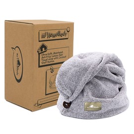 myHomeBody Asciugamano per Capelli, Turbante asciugacapelli di Lusso Anti-Crespo ad Asciugatura Rapida, con Bottone in Guscio di Cocco - Grigio
