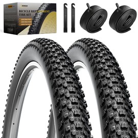 2-Pack 26 Inch Mountain Bike Tires, Floding Wear-Resistant 26x2.10 Bike Tires with 2 Inner Tubes Schrader Valve Compatible with MTB, Off-Road Bike or Cruiser Bicycles