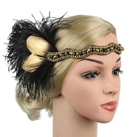yuruyi 1920s Accessories Set for Women Flapper Costume – Lace & Mesh Vintage Gatsby Headband, Gloves (Style 1)