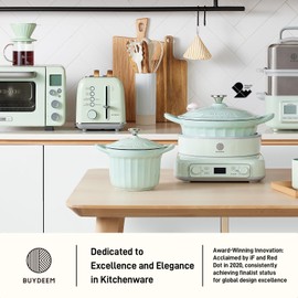 BUYDEEM Cast Aluminum Non Stick Sauce Pan，Rapid Even Heat Milk Pan with Glass Lid，All Stovetops Compatible，No PFOA/PFAS，Cooking Pot with Cool Handle，Cheflite Series CP141 Cozy Greenish，2QT