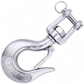 Faneta 304 Stainless Steel Clevis Slip Hook with Safety Latch American Type Jaw & Eye Swivel Lifting Hoisting Chain Hooks for Rigging Towing Winch ATV Trailer Crane Wrecker and More (3/8 Inch, 1000KG)