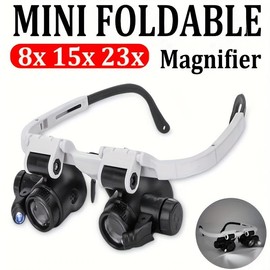 Head Mounted Magnifier with 2 LED Lights, 3 Detachable Lenses (8X-15X-23X),Adjustable Magnifying Eyeglasses Lens Magnifier, Watch Jewelry Repair Magnifier,Office Stationery& Supplies#tools set clearance#tools gadgets