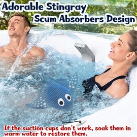 ZYIDBNG Stingray Hot Tub Scum Absorber Reusable Washable for Spa Scum Ray Floating Hot Tub Oil Absorber Cleaner Accessories for Adults (2 Pack, Stingray)