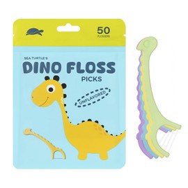 Sea Turtle Palillos De Hilo Dental Con Diseño De Dinosaurio Para Niños - Mango De Almidón De Maíz - Hilo Dental Fino - Sin Sabor(50) Púrpura, amarillo, verde, azul
