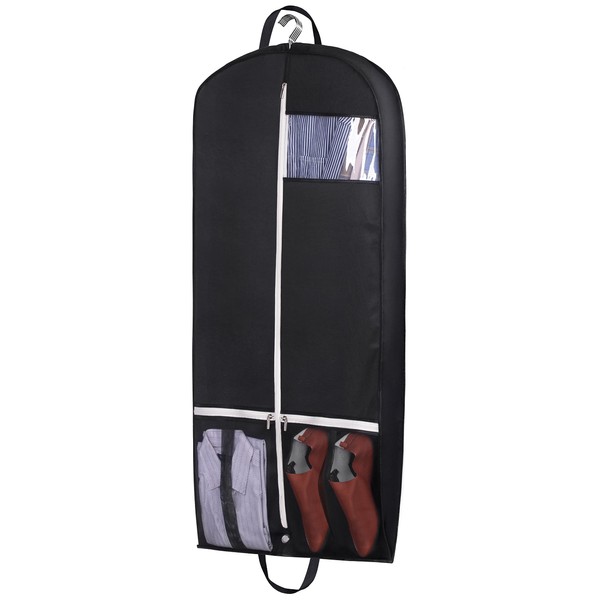 SLEEPING LAMB 43'' Gusseted Garment Bags for Travel Breathable Suit Bags for Men Travel with Two Mesh Pockets, Black