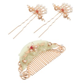 minkissy 3pcs Chinese Flower Hairpin and Hair Styling Comb Set for Hanfu Weddings Traditional Acetate Hair Ornaments with Intricate Carvings Retro Style Festival Accessories