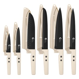 CuCut 12-Piece Kitchen Knife Set, Nonstick Coating Chef Knives Set with 6 Blade Guards, Double Rivets, Dishwasher Safe, High Carbon Stainless Steel Blades for Cooking, Cutting, Chopping