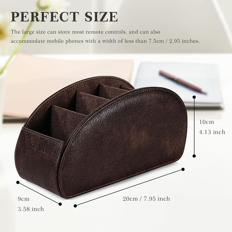 molshine Remote Control Holder with 5 Compartments,Pu Leather Office Organization